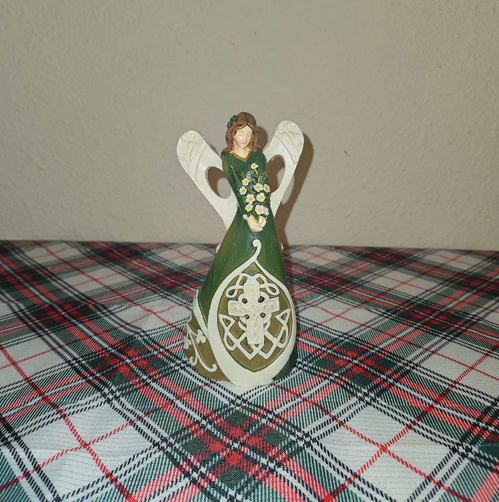 Roman Inc. 7" Woodcut Irish Angel Figurine with Cream Celtic Accents